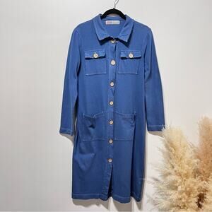 Free People FP Beach Oversized Long Sleeve Button Down Shirtdress Size XS Blue